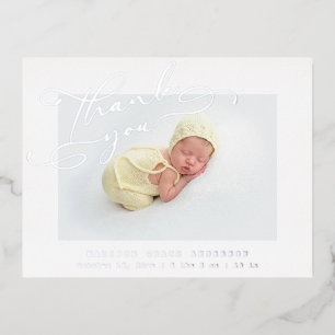 Silver Foil Newborn Thank You Birth Announcement