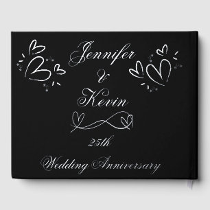 Silver Foil on Black 25th Wedding Anniversary Guest Book