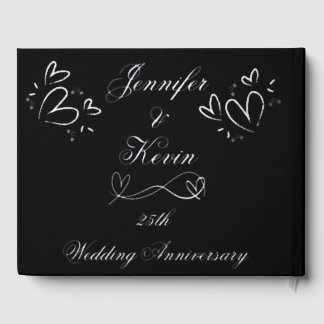 Silver Foil on Black 25th Wedding Anniversary | Guest Book