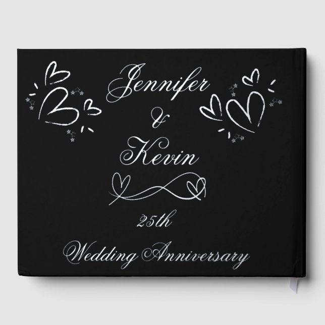 Silver Foil on Black 25th Wedding Anniversary | Guest Book (Back)