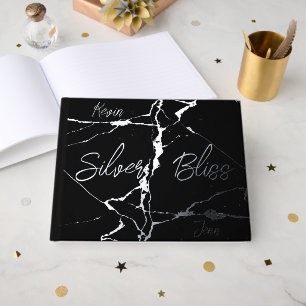 Silver Foil on Black 25th Wedding Anniversary Guest Book