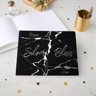 Silver Foil on Black 25th Wedding Anniversary | Guest Book