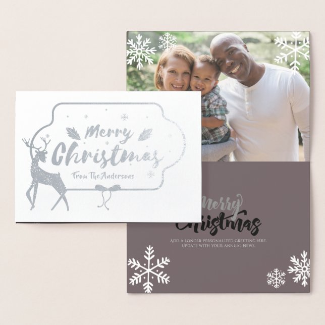 SILVER FOIL PHOTO Christmas Stag Personalised Card (Display)