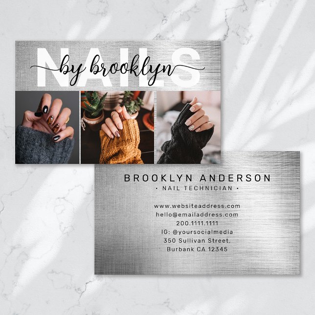 Silver Foil Photo Typography Nail Artist Business Card (Creator Uploaded)