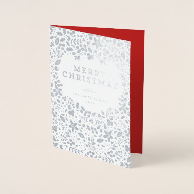 Silver Foil Pretty Christmas Photo Greeting Card (Front)