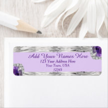 Silver Foil Purple Amethyst Gem Return Address