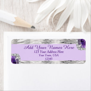 Silver Foil Purple Amethyst Gem Return Address Label