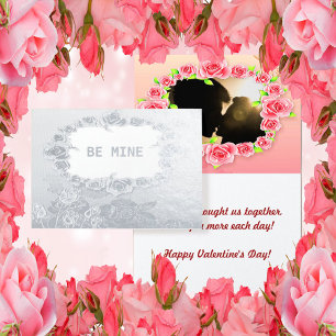 Silver Foil Roses Be Mine Valentine Couple Card