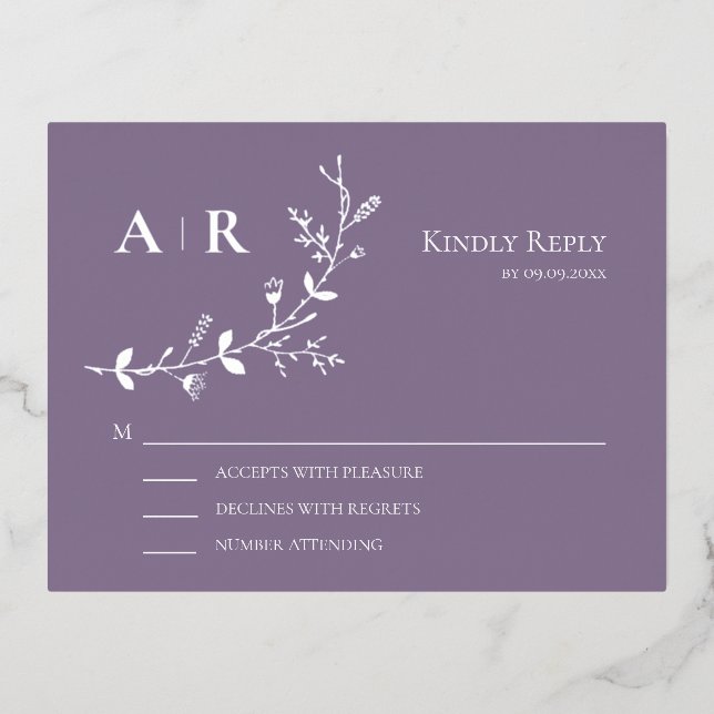Silver Foil RSVP Wedding Invitation Response Card (Front)