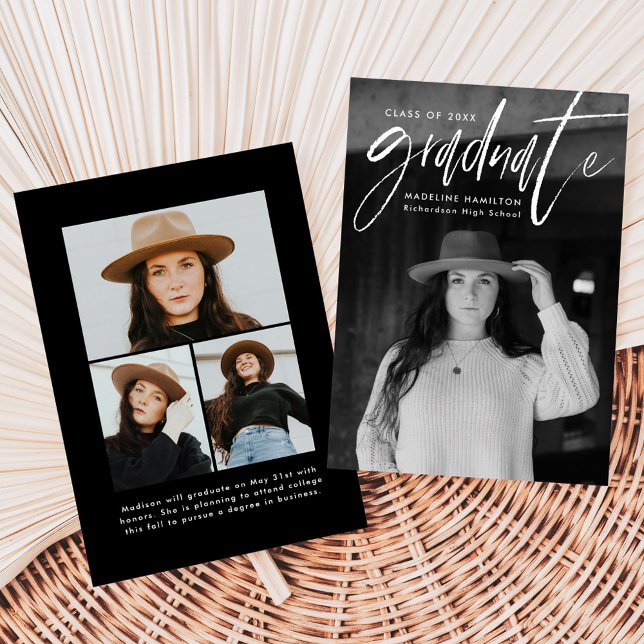 Silver Foil Script 4 Photo Graduation Announcement (Creator Uploaded)