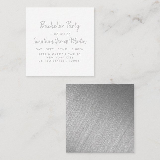 Silver Foil & Script Bachelor Party Ticket Invite (Front/Back)