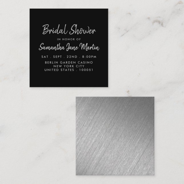 Silver Foil & Script Bridal Shower Ticket Invite (Front/Back)