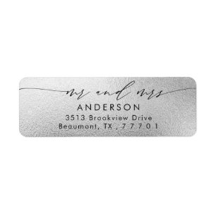 Silver Foil Script Chic Mr & Mrs Return Address Label