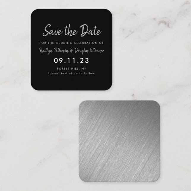 Silver Foil & Script Save The Date Card (Front/Back)