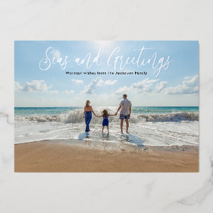 Silver foil Seas and Greetings Beach Christmas Foi Holiday Card