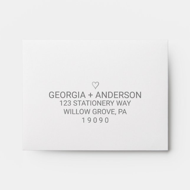 Silver Foil Simple Heart Printed Address RSVP Envelopes (Front)