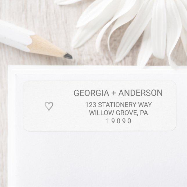 Silver Foil Simple Heart Wedding Return Address Label (Insitu)
