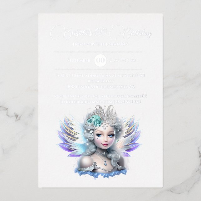 Silver foil snow fairy princess 3D blue rose girls (Front)