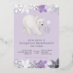 Silver Foil Snowflake Polar Purple Baby Shower