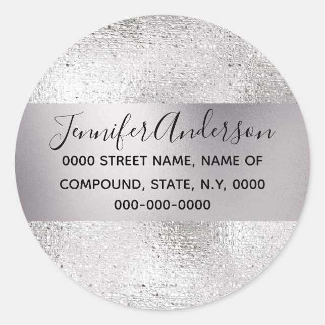 Silver foil sparkle faux shimmer foil shiny classic round sticker (Front)