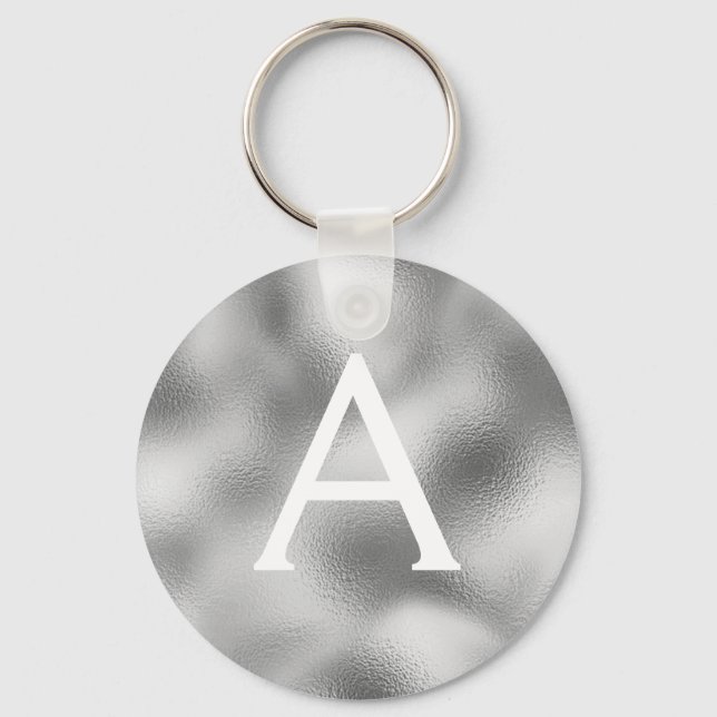 Silver Foil & Sparkle Monogram Key Ring (Front)