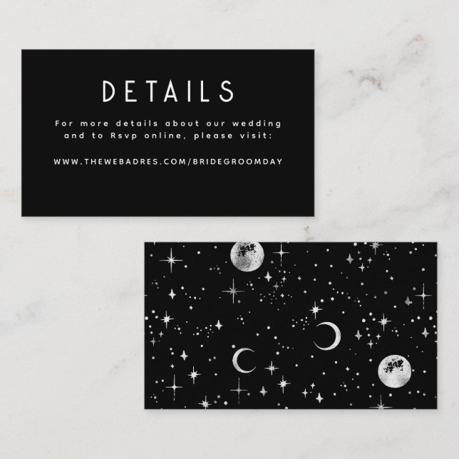 Silver Foil Stars Celestial Wedding Details Enclosure Card (Front/Back)