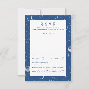 Silver Foil Stars Celestial Wedding RSVP Card