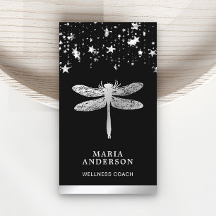 Silver Foil Stars Confetti Silver Dragonfly Business Card