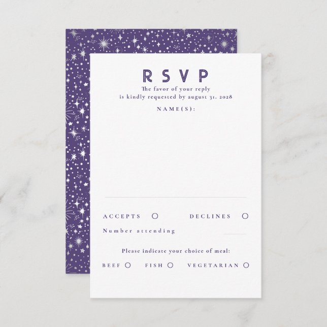Silver Foil Stars Modern Wedding RSVP (Front/Back)