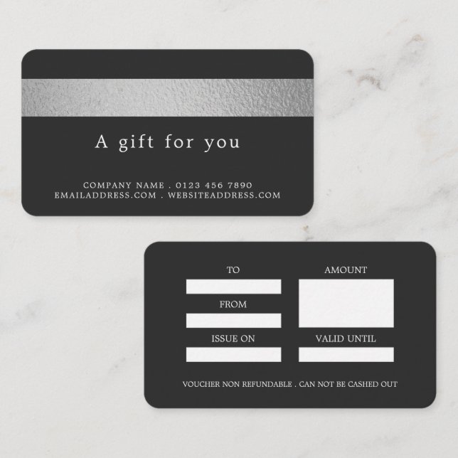 Silver Foil Stripe On Charcoal Gift Certificates (Front/Back)