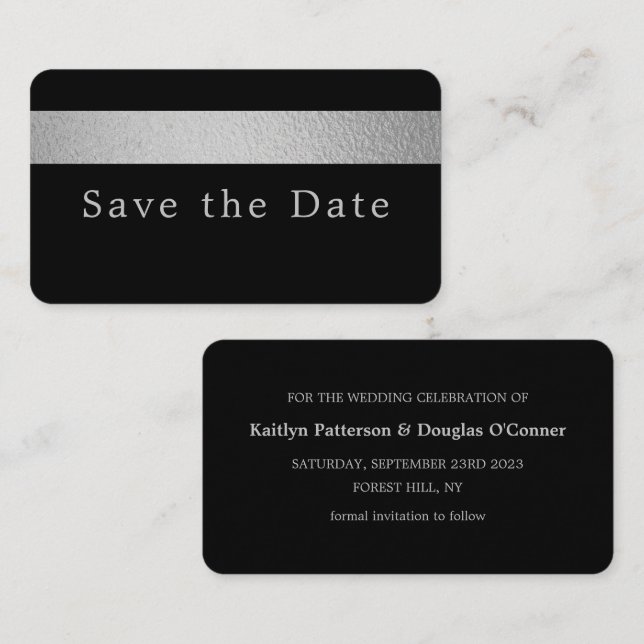 Silver Foil Stripe, Save The Date Card (Front/Back)