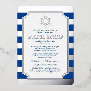 Silver Foil Striped Bar Mitzvah Invite with Star