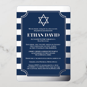 Silver Foil Striped Bar Mitzvah Invite with Star