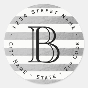 Silver Foil Stripes Monogram Return Address Label