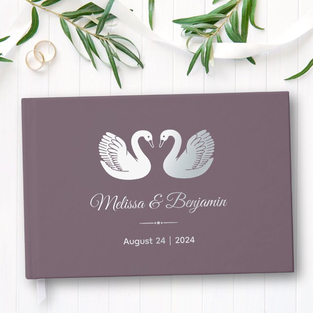 Silver Foil Swans on Dark Purple Wedding Guest Book (Creator Uploaded)