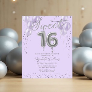 Silver Foil Sweet 16 Balloons Budget Invitations