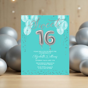 Silver Foil Sweet 16 Balloons Budget Invitations