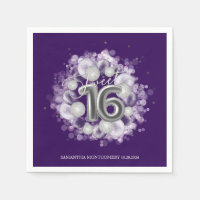 Silver Foil Sweet 16 Bday Balloons Party Purple