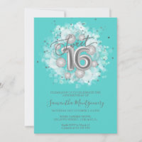 Silver Foil Sweet 16 Birthday Balloons Party Teal