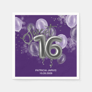 Silver Foil Sweet 16 Birthday Balloons Purple Napkin