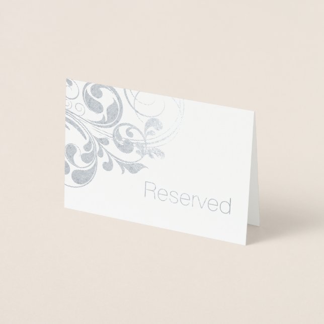 Silver Foil Swirls Elegant Flourish Reserved Card (Front)