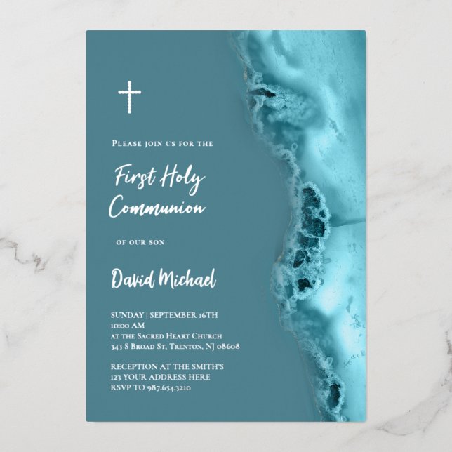silver foil text  First Communion (Front)
