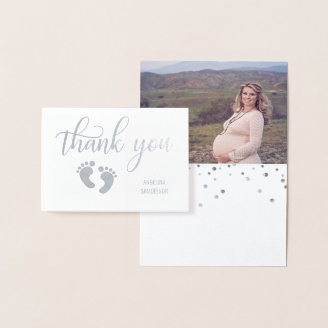 Silver FOIL THANK YOU Baby Shower | PHOTO Foil Card (Display)