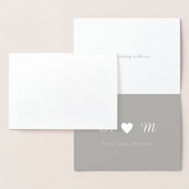 silver foil thank you monogrammed wedding card (Display)