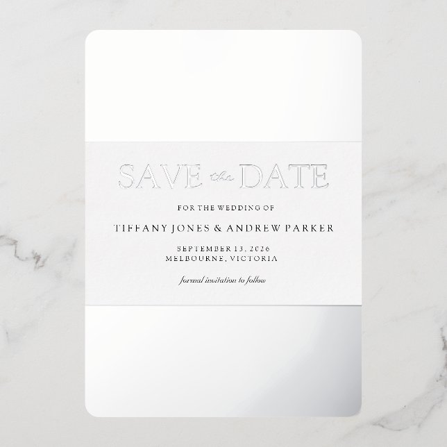Silver Foil Trendy Modern Wedding Save The Date  (Front)