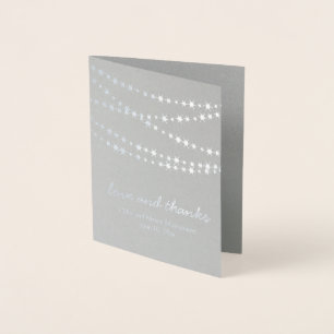Silver Foil Twinkle Lights on Grey Thank You Card