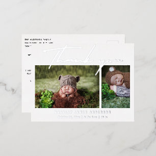 Silver Foil Two Photo Thank You Birth Announcement