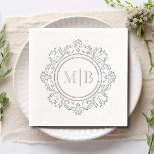 Silver Foil Wedding Ornate Floral Monogram Napkins