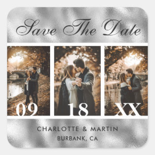 Silver Foil Wedding Photo Save The Date Stickers