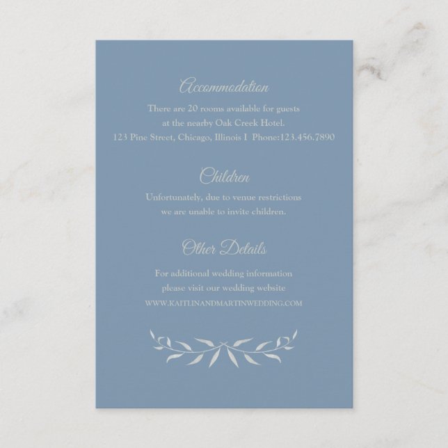 Silver Foliage Wedding Information Card (Front)